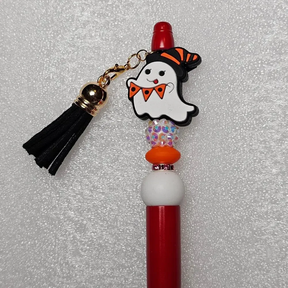8 Halloween Beaded Ink Pens With Tassel Charm Silicone Beads Refills Included